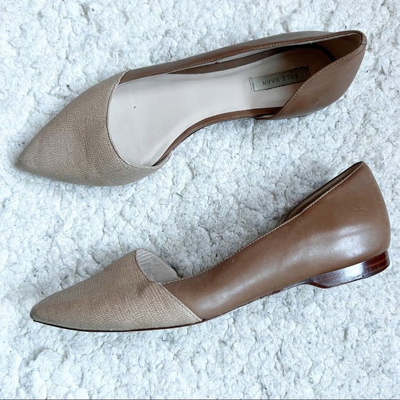 Cole Haan Shoes - Cole Haan Leather Beige Amalia Half D’orsay Skimmer Pointed Toe Flats Size 8B